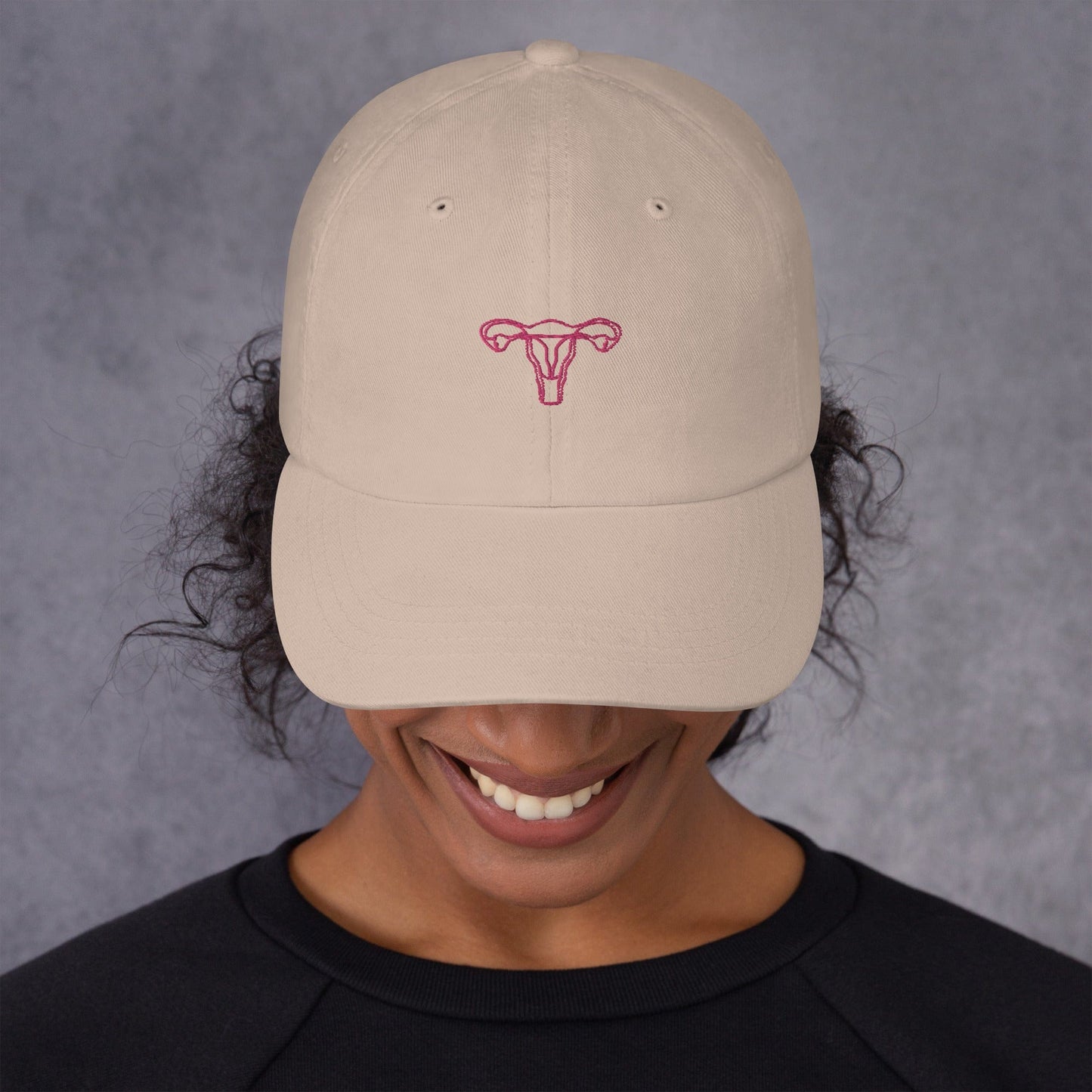 unisex-uterus-embroidered-feminist-cap-color-stone-front