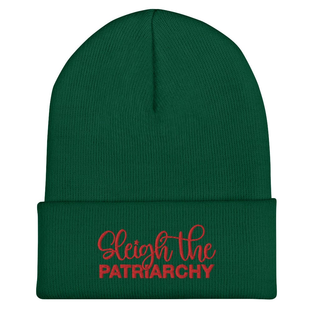 sleigh-the-patriarchy-feminist-cuffed-green-beanie-by-feminist-define