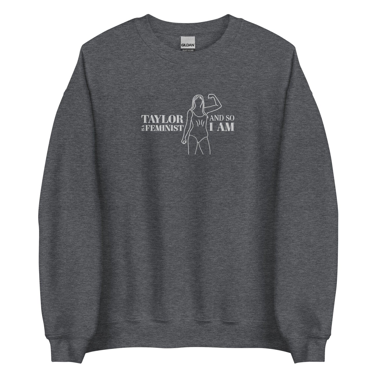 Taylor-embroidery-feminist-sweatshirt-dark-heather-front