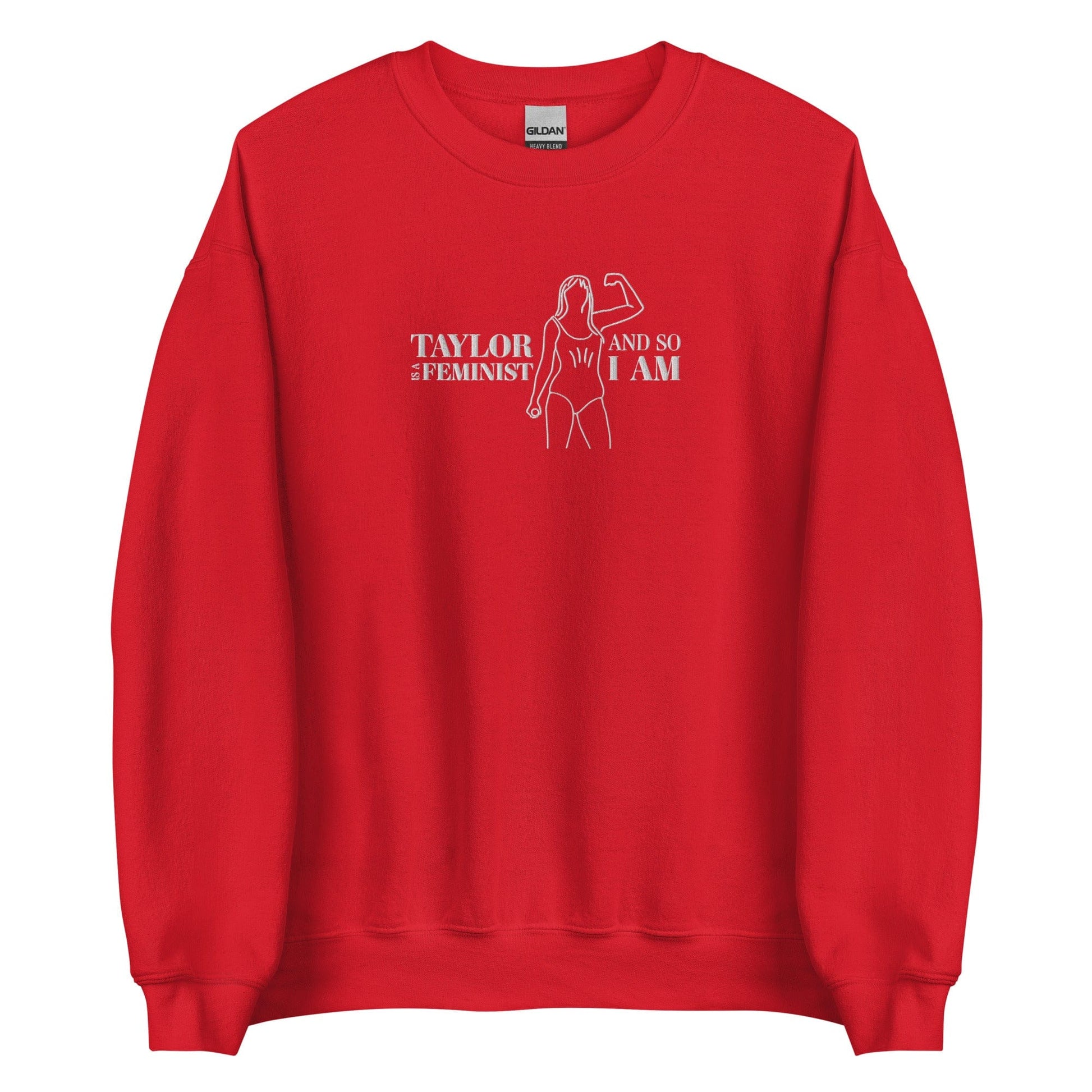 Taylor-embroidery-feminist-sweatshirt-red-front
