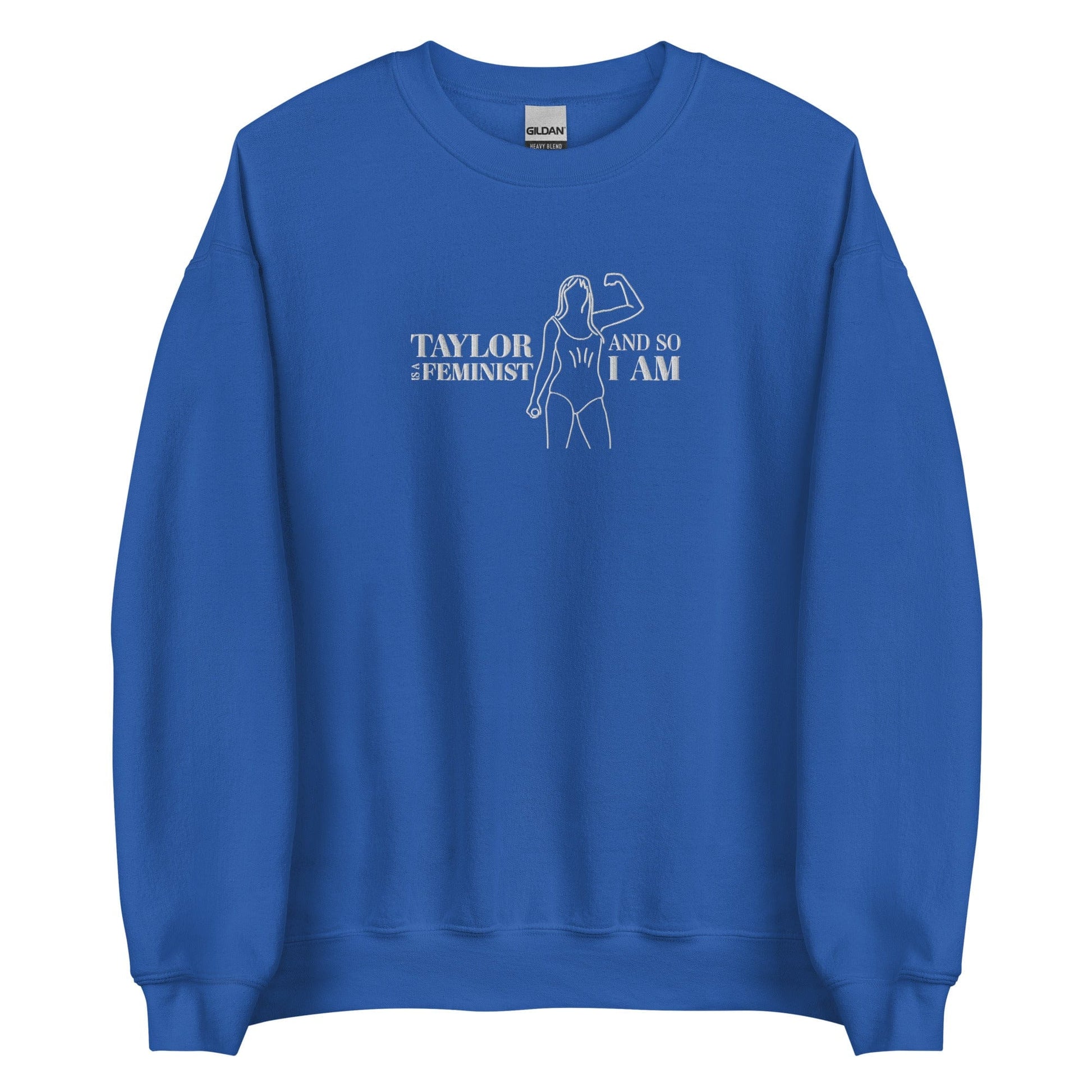Taylor-embroidery-feminist-sweatshirt-royal-front