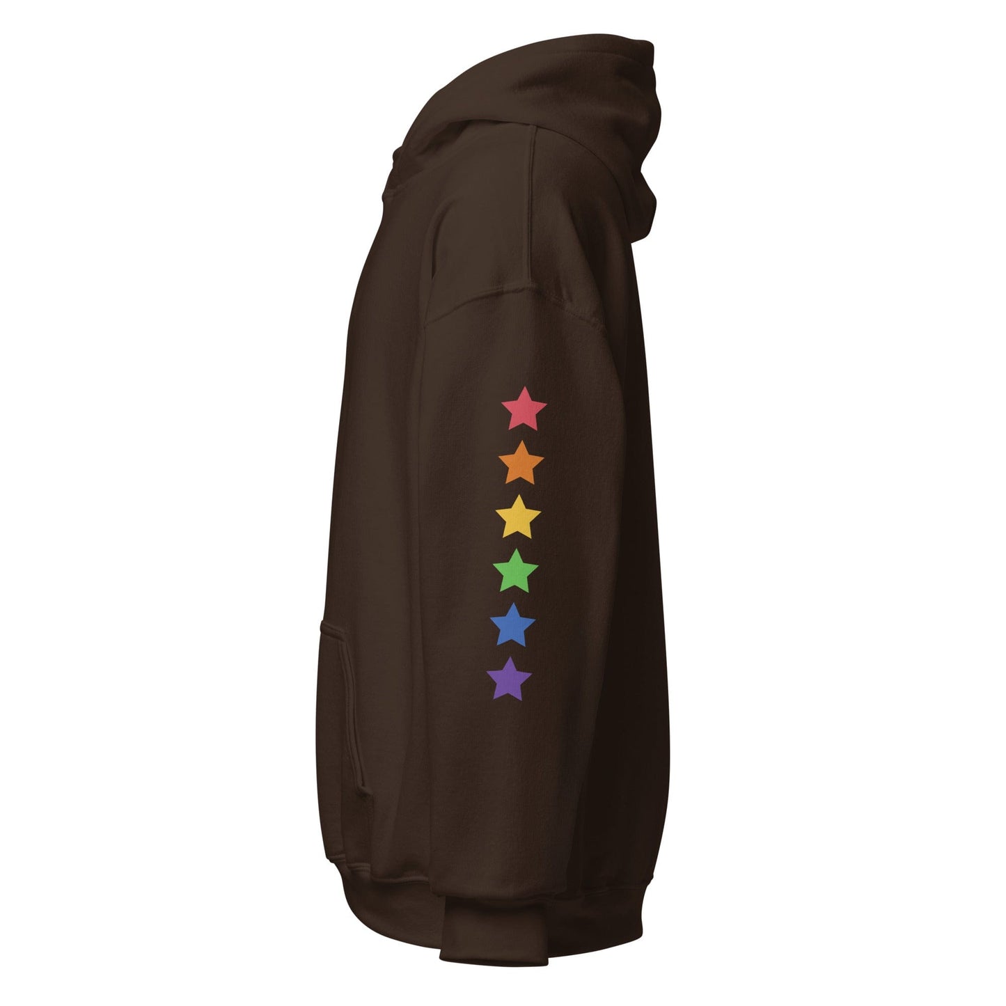 left-side-dark-chocolate-genderless-stars-pride-hoodie-by-feminist-define