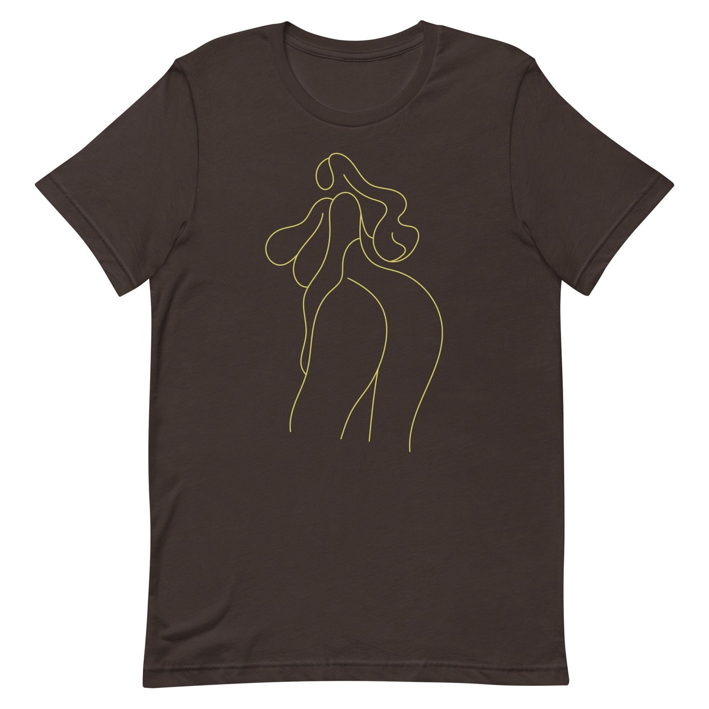 yellow-woman-silhouette-drawing-feminist-t-shirt-apparel-brown-front