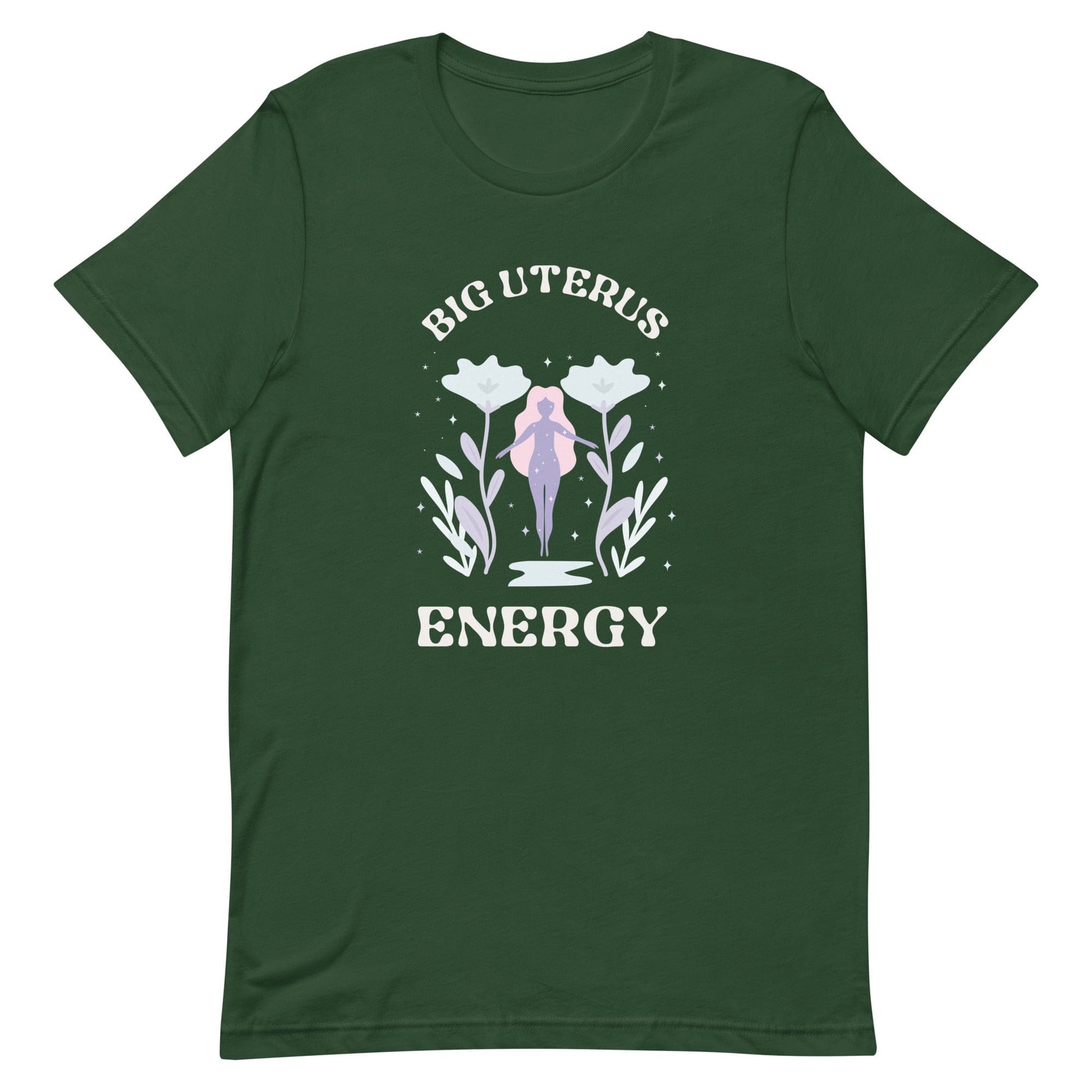 big-uterus-energy-feminist-apparel-t-shirt-green-front