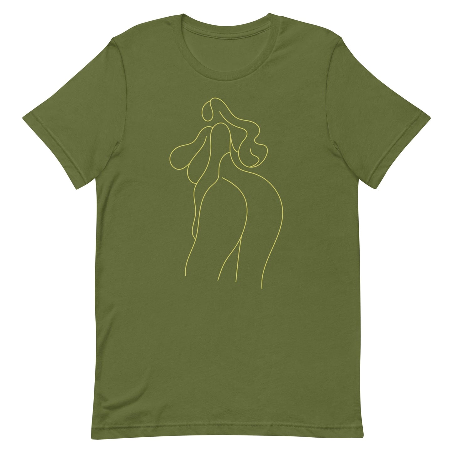 yellow-woman-silhouette-drawing-feminist-t-shirt-apparel-olive-front